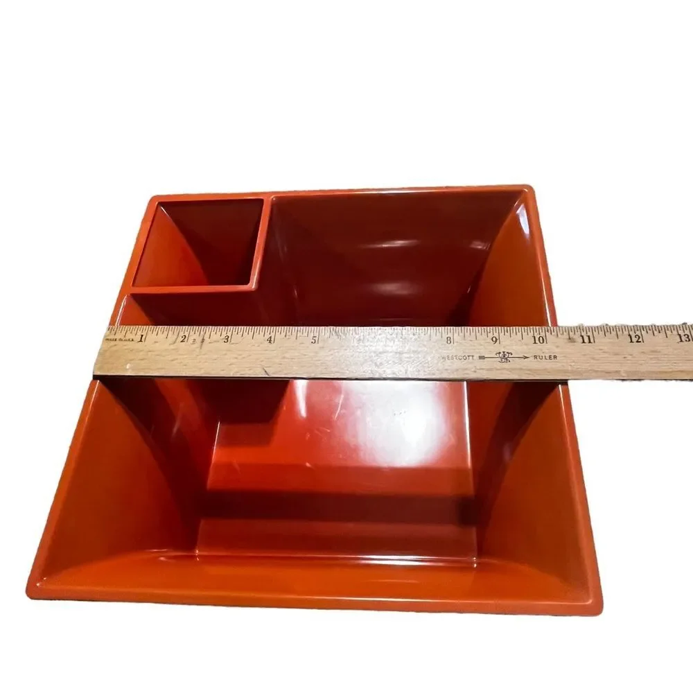Vintage MCM Tuttocasa Orange Faux Wood Square Dip & Chip Dish Melamine